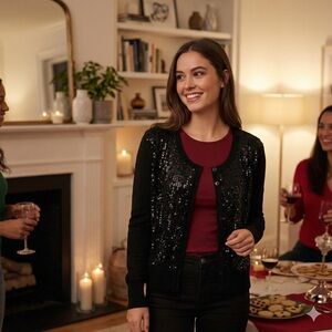 INC INTERNATIONAL CONCEPTS Black Sequined Cardi Small